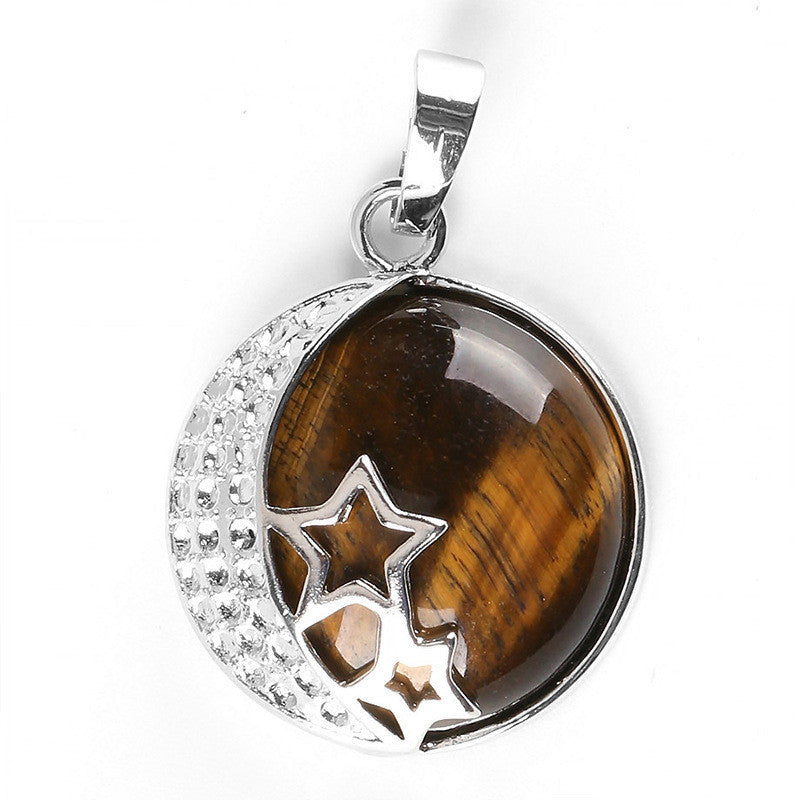 Bezel-Set Natural Semi-Precious Stone Pendant Hollow Back