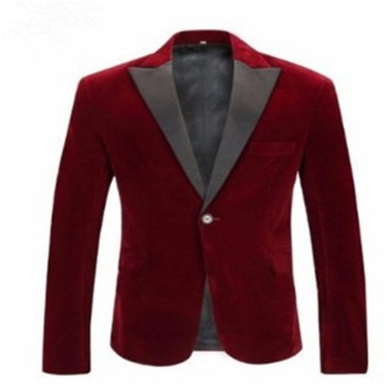 Velvet Burgundy Fashion Casual Suit Jacket