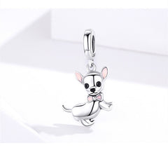 Cute Animal Chihuahua S925 Sterling Silver Pendant Fashion DIY Beaded Bracelet Necklace Silver Accessories SCC1317