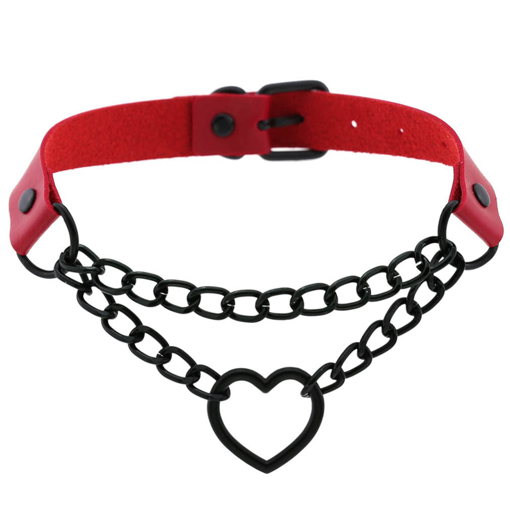 Women's Peach Heart Black Chain Collar Necklace