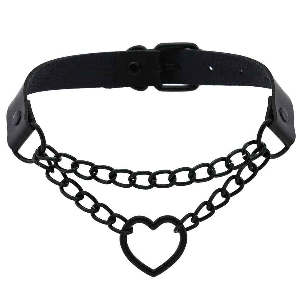 Women's Peach Heart Black Chain Collar Necklace