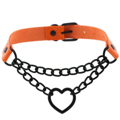 Women's Peach Heart Black Chain Collar Necklace