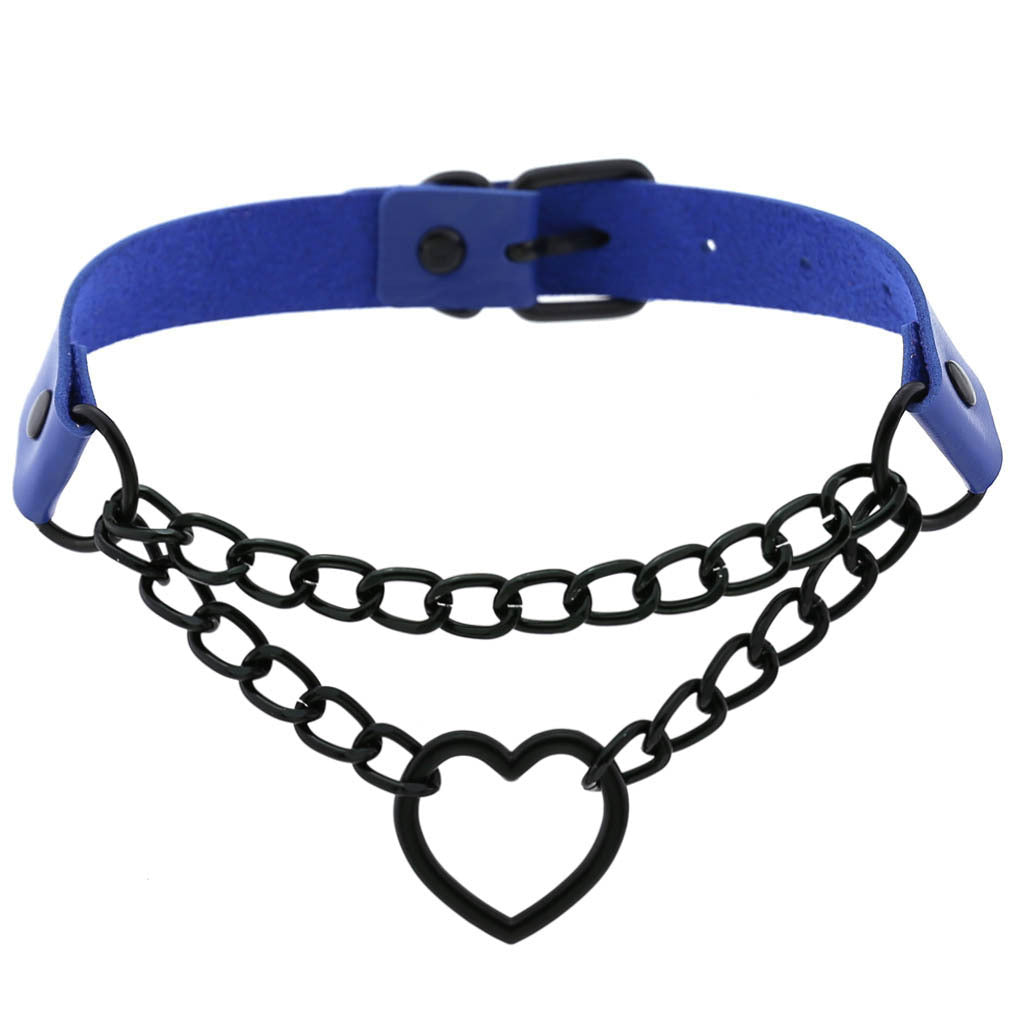 Women's Peach Heart Black Chain Collar Necklace