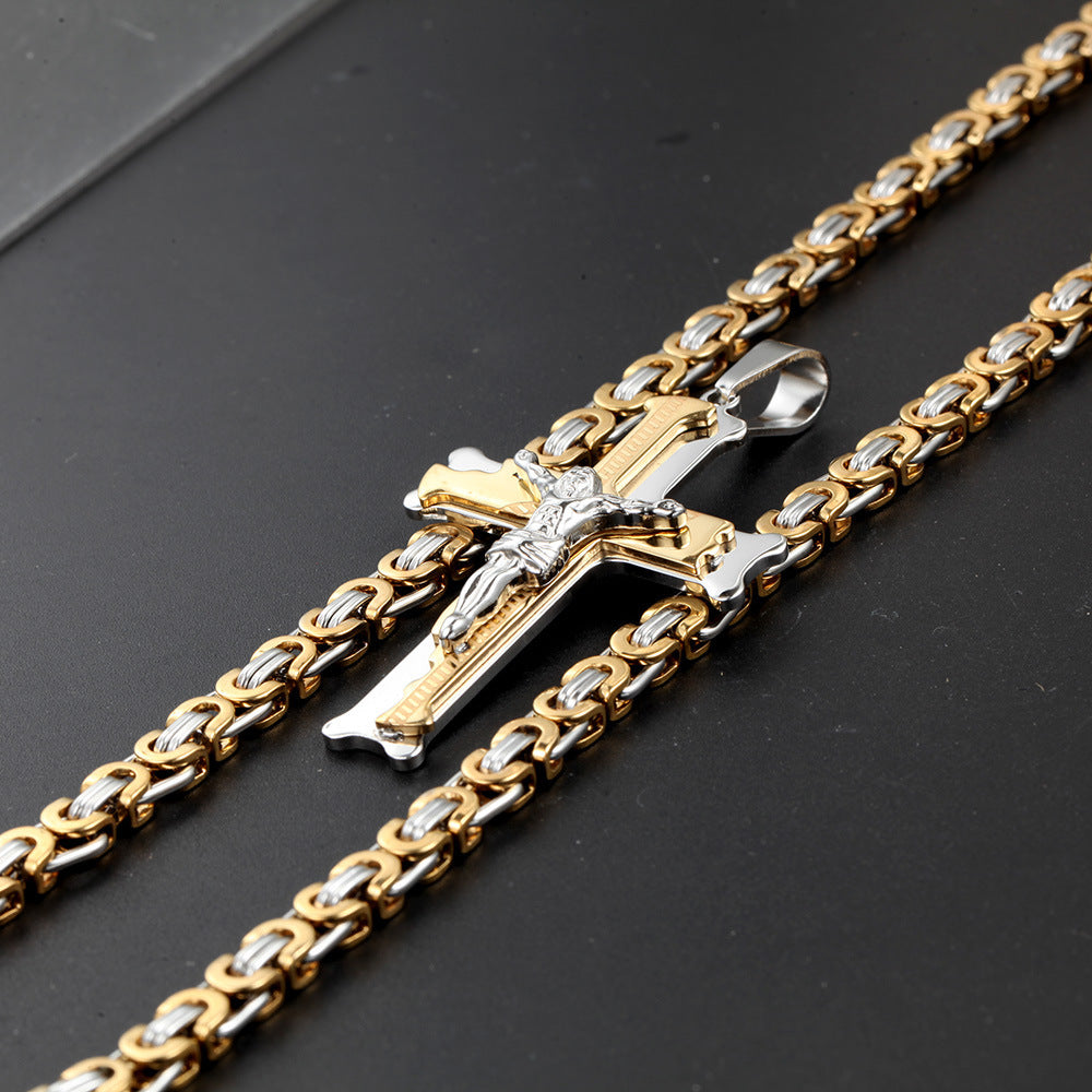 Titanium Steel Cross With 6M Emperor Chain Thick Necklace