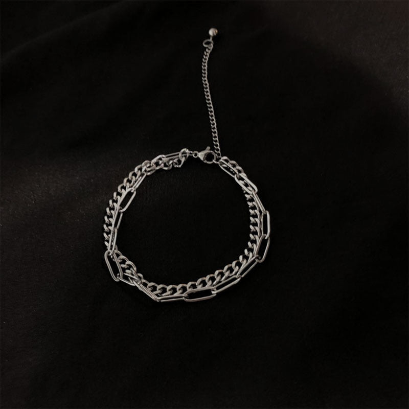 Mens And Womens Hip-Hop Simple And Versatile Double-Layer Chain Stainless Steel Non-Fading Bracelet