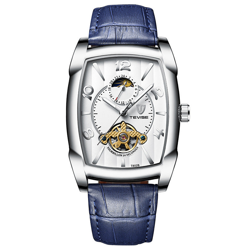 Watch Men's Barrel Tourbillon Leather Mechanical Watch