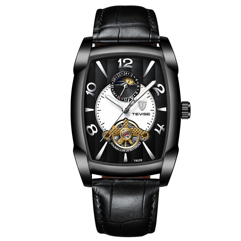 Watch Men's Barrel Tourbillon Leather Mechanical Watch