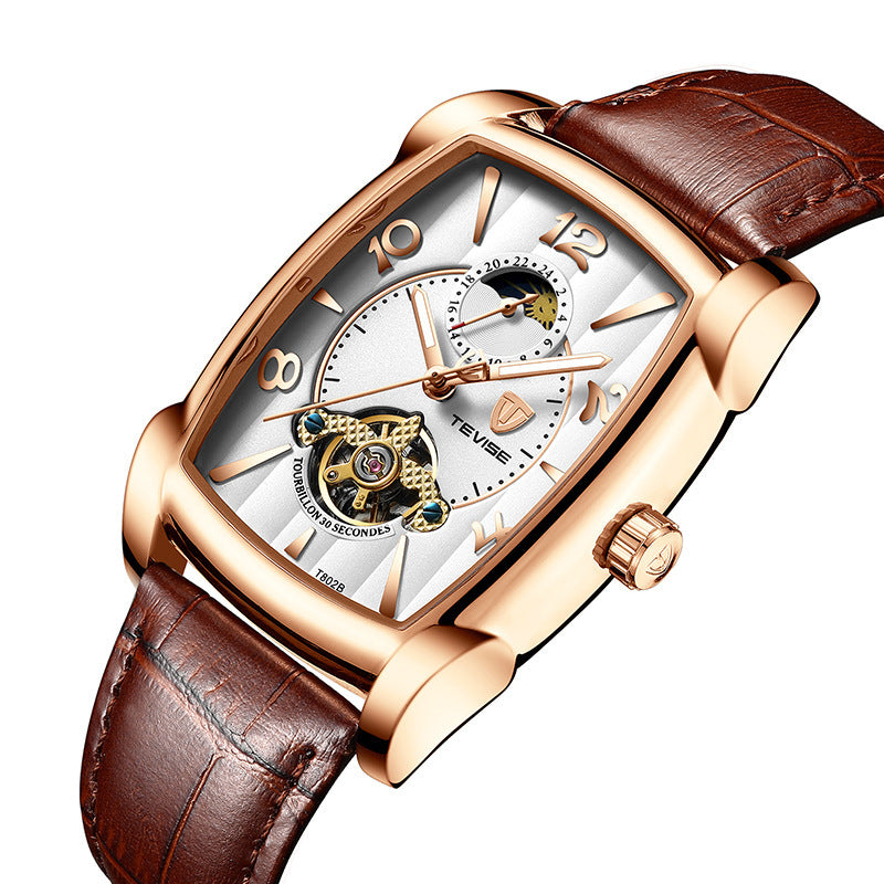 Watch Men's Barrel Tourbillon Leather Mechanical Watch