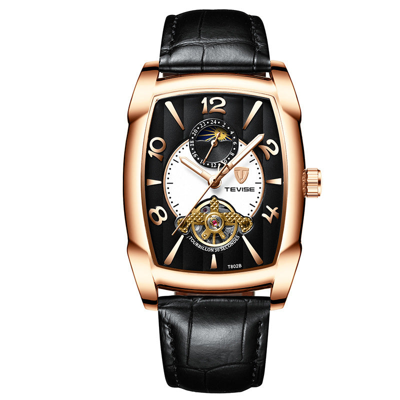 Watch Men's Barrel Tourbillon Leather Mechanical Watch