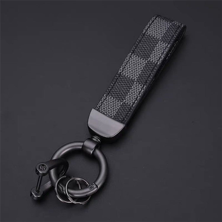 Luxury Genuine Leather Lanyard Keychain Men Women Square Pattern Gunmetal Buckle Car Key Ring Holder Jewelry Gift Chaveiro