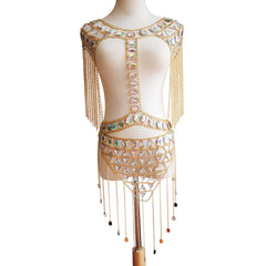 Nightclub Deach Gemstone Fringed Vest Waist Chain