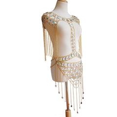 Nightclub Deach Gemstone Fringed Vest Waist Chain