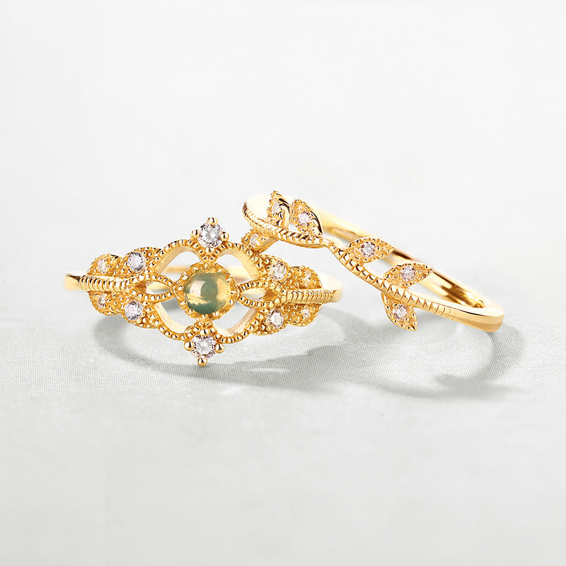 Olive Branch Inlaid White Zirconium Leaf Ring