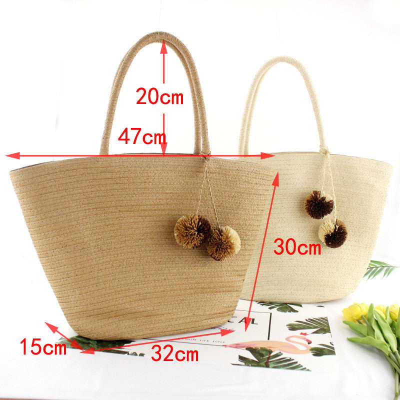 Wide Paper Discrimination Hanging Ball Straw Bag Fashion Retro Casual Women's Bag