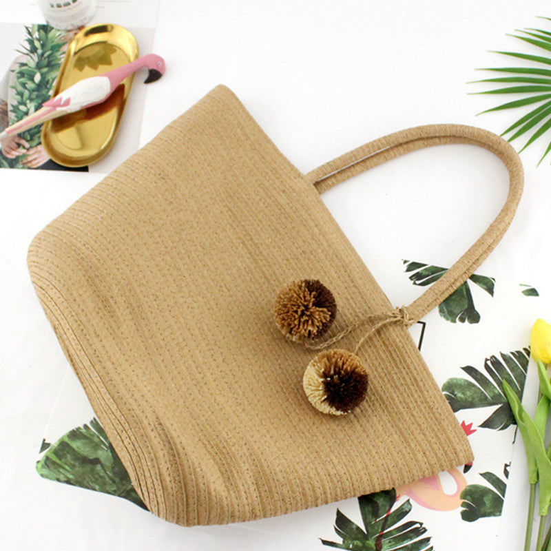 Wide Paper Discrimination Hanging Ball Straw Bag Fashion Retro Casual Women's Bag