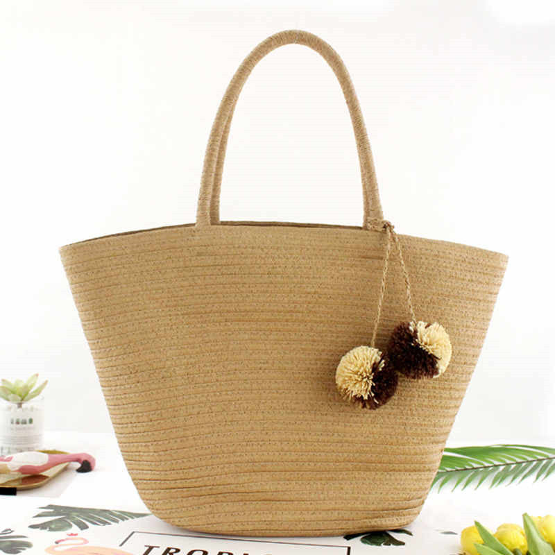 Wide Paper Discrimination Hanging Ball Straw Bag Fashion Retro Casual Women's Bag