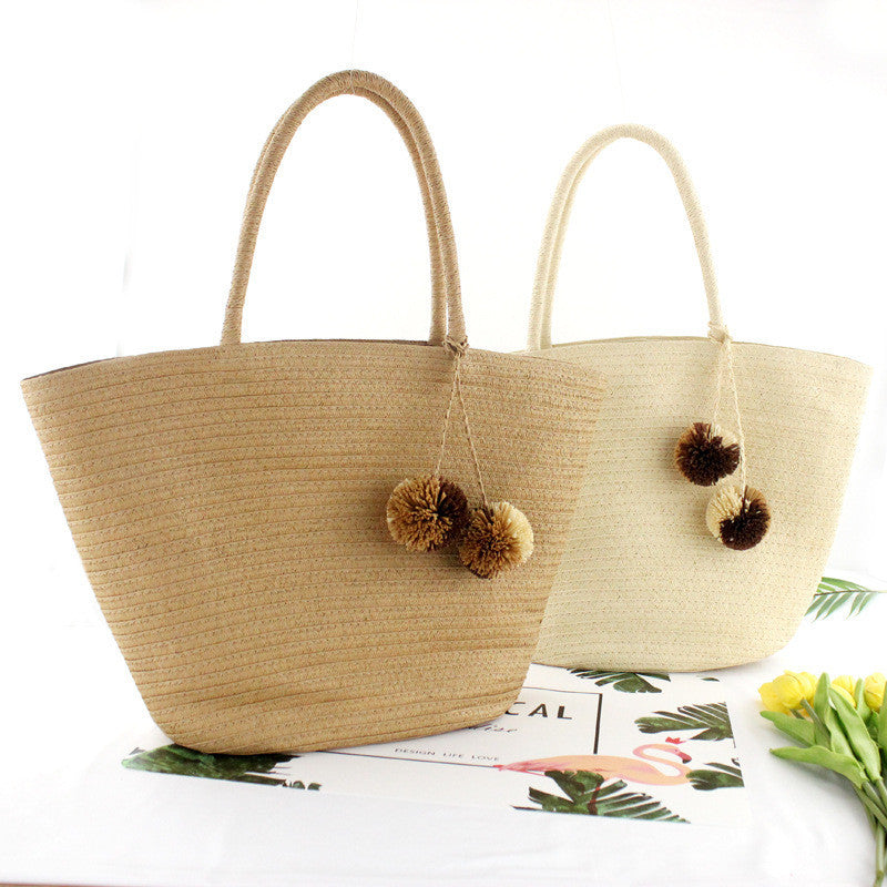 Wide Paper Discrimination Hanging Ball Straw Bag Fashion Retro Casual Women's Bag