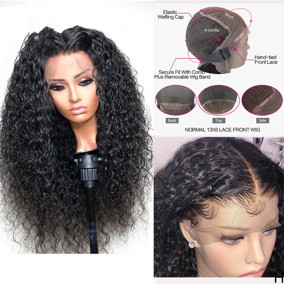 European And American Ladies Black Front Lace Small Wavy Curly Hair