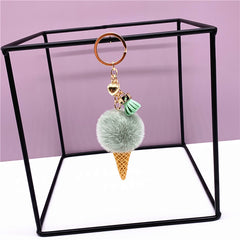 Ice Cream Keychain Cute Bag Cartoon Plush Pendant Cone Car Key Chain Ring Hair Ball Creative Gift