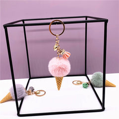 Ice Cream Keychain Cute Bag Cartoon Plush Pendant Cone Car Key Chain Ring Hair Ball Creative Gift