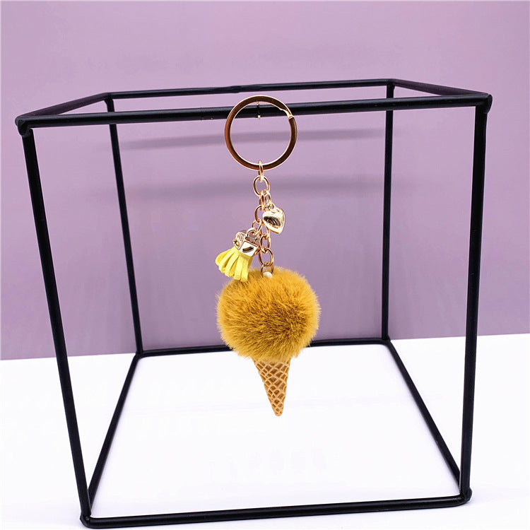 Ice Cream Keychain Cute Bag Cartoon Plush Pendant Cone Car Key Chain Ring Hair Ball Creative Gift