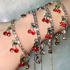 Fashion Diamond Red Cherry Bracelet Shiny Trendy Jewelry