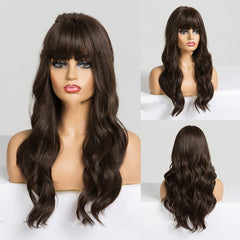 Black Brown Long Curly Hair With Bangs