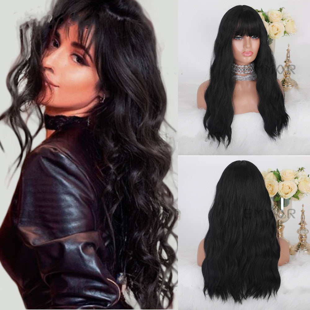 Black Brown Long Curly Hair With Bangs