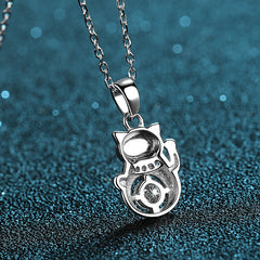 S925 Sterling Silver Moissanite Lucky Cat Necklace