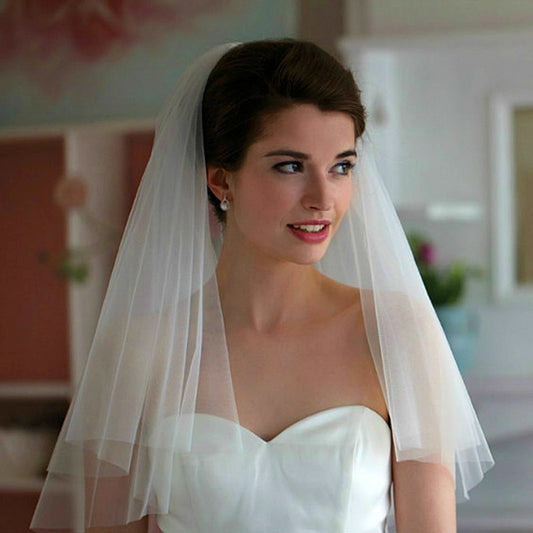Short Bridal Wedding Veils Two Layer with Metal Combe White Veil for Party Bridal Veil  New Arrival