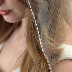 White x Lvory 1 Tier Fingertip Wedding Veils Crystal Pearls Cut Edge Bridal Veil with Comb Bridal Accessories