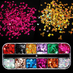 Cross-Border Hot Sale Nail Art Butterfly Sequin Thin Net Red Eye Makeup Patch Laser Symphony Glitter Powder 12 Color Set