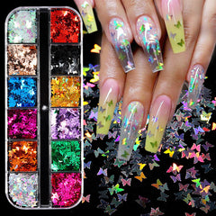 Cross-Border Hot Sale Nail Art Butterfly Sequin Thin Net Red Eye Makeup Patch Laser Symphony Glitter Powder 12 Color Set