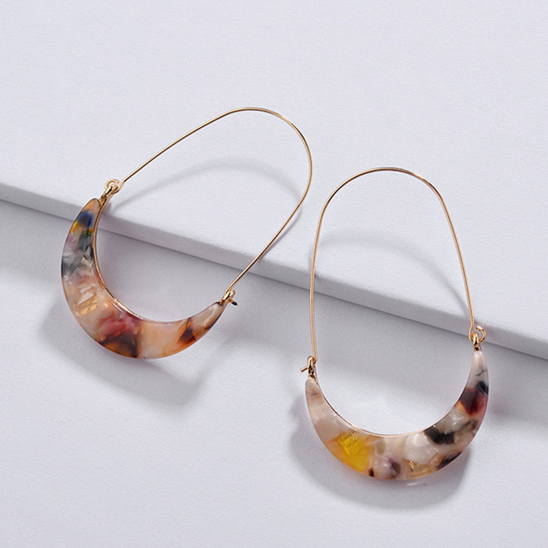 Fashion Korean Stylish Moon Shape Colorful Acetate Acrylic Earrings Big Hook Hoop Earrings for women