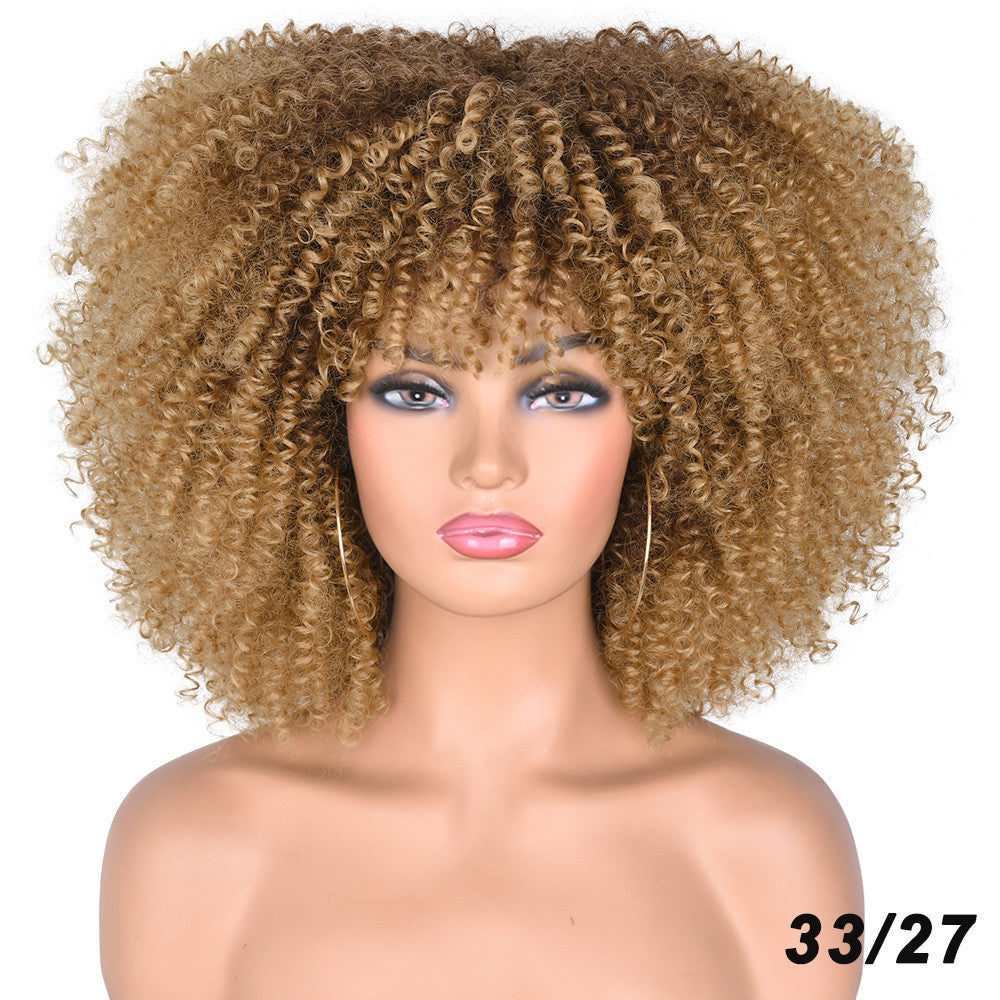 African Black Short Curly Hair Wig Mixed Color European And American Style Wig