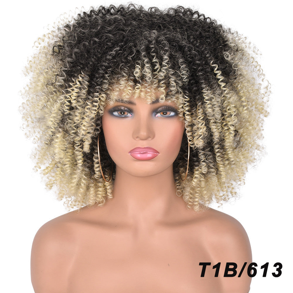 African Black Short Curly Hair Wig Mixed Color European And American Style Wig