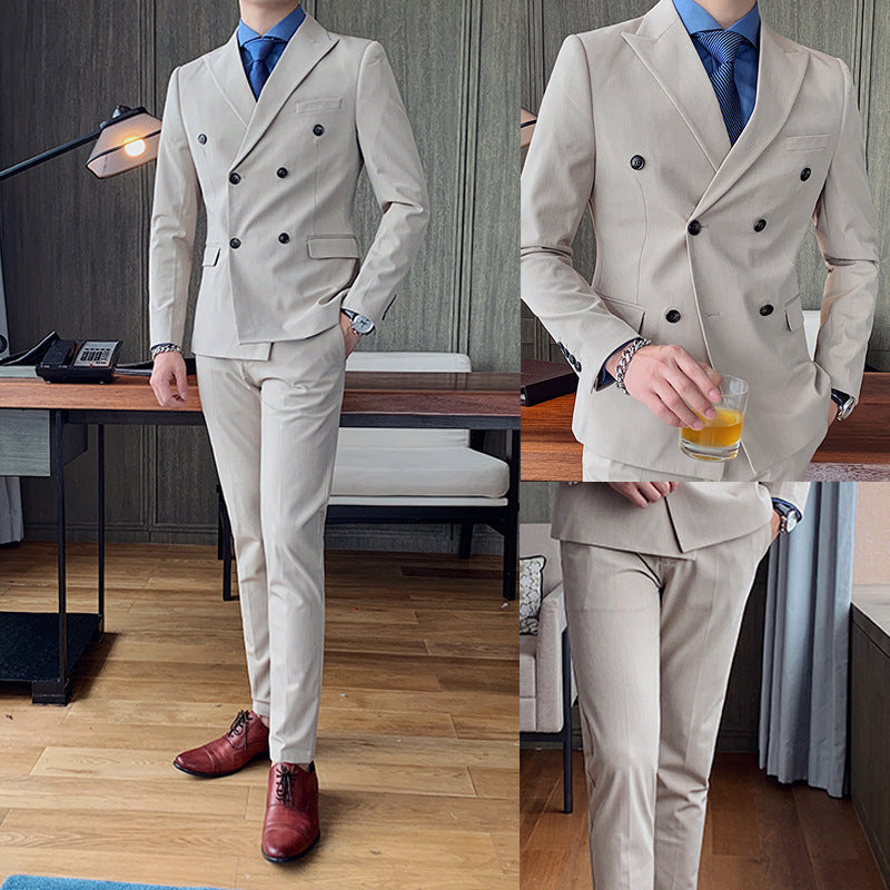 Small Suit Male Youth Casual Double-breasted Slim Men's Two-piece Suit