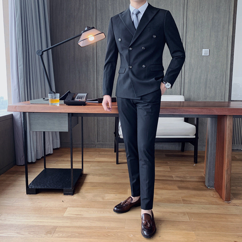 Small Suit Male Youth Casual Double-breasted Slim Men's Two-piece Suit