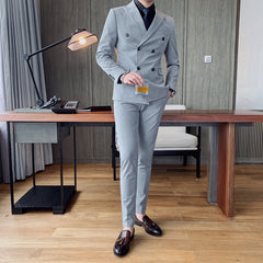 Small Suit Male Youth Casual Double-breasted Slim Men's Two-piece Suit