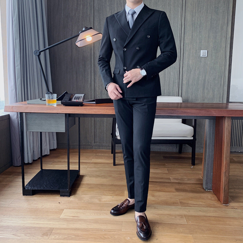 Small Suit Male Youth Casual Double-breasted Slim Men's Two-piece Suit