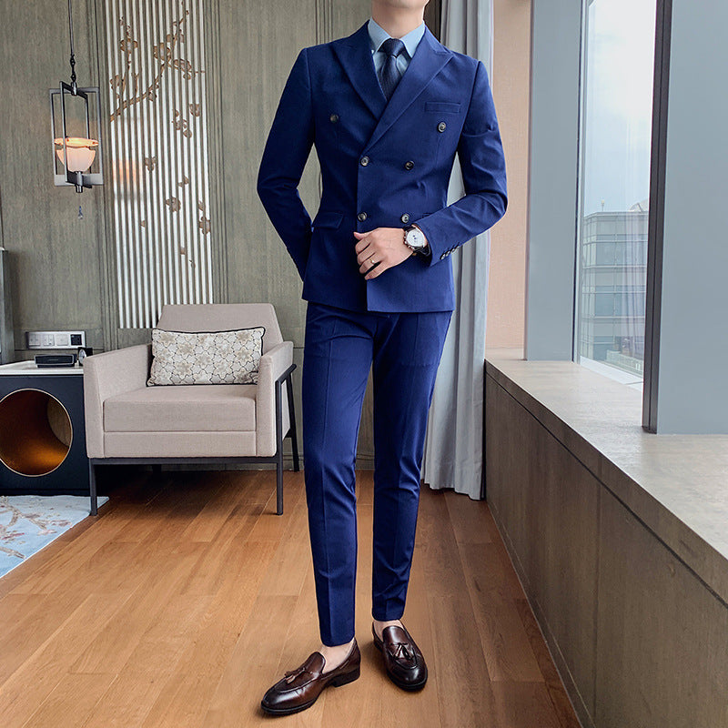 Small Suit Male Youth Casual Double-breasted Slim Men's Two-piece Suit