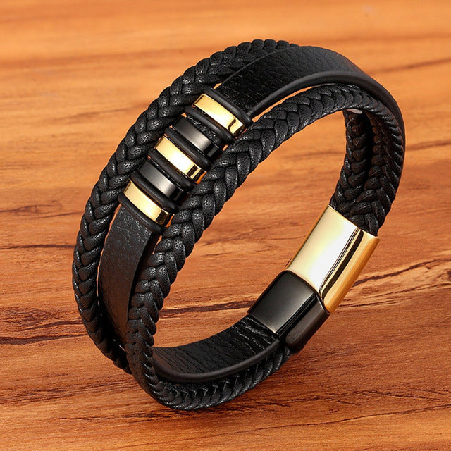 Men's multi-layer braided leather bracelet