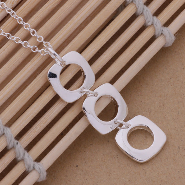 Silver Plated Set Korean Fashion Square Earring Necklace