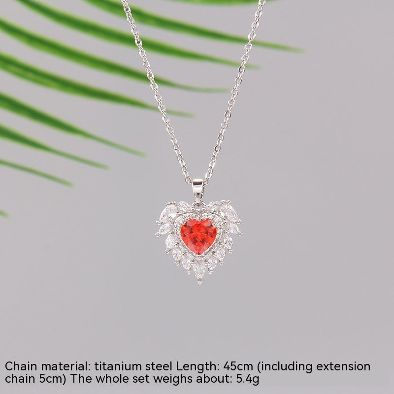 Loving Heart Zircon Necklace For Women Simple Personality Ins Style Niche High-grade Heart-shaped Titanium Steel Clavicle Chain