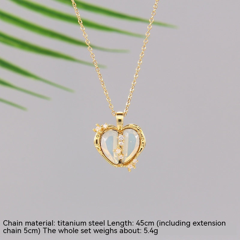 Loving Heart Zircon Necklace For Women Simple Personality Ins Style Niche High-grade Heart-shaped Titanium Steel Clavicle Chain