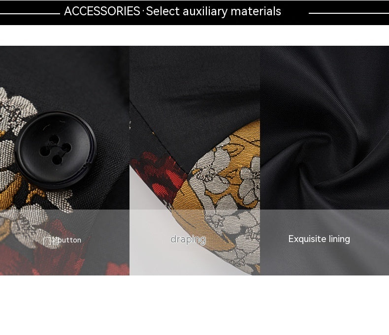 Casual Single Western Coat Men's Korean-style Slim-fit Floral Jacquard Nightclub Host MC Dress