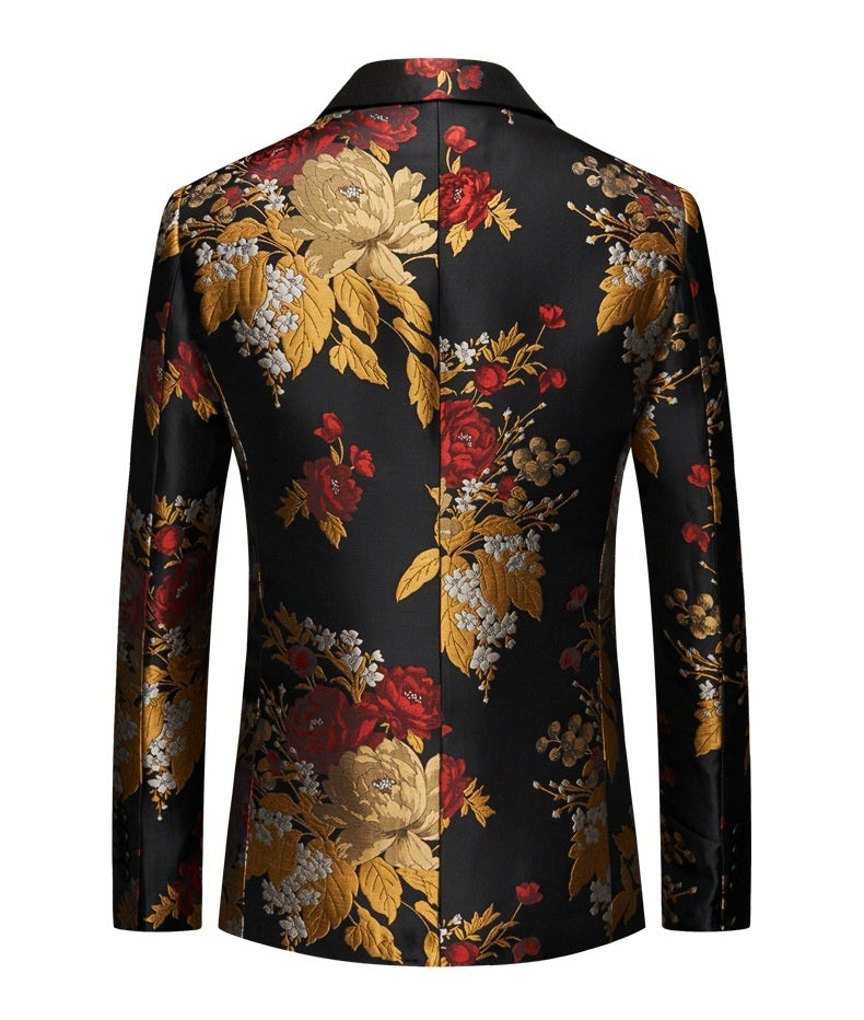 Casual Single Western Coat Men's Korean-style Slim-fit Floral Jacquard Nightclub Host MC Dress