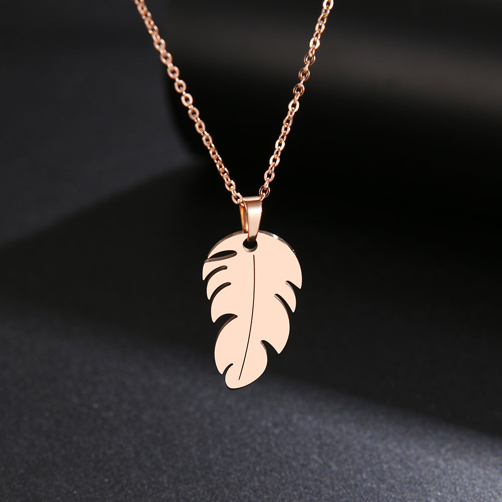 Stainless steel feather necklace