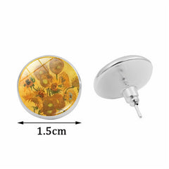 Van Gogh Starry Night Sunflower Time Stone Stud Earrings