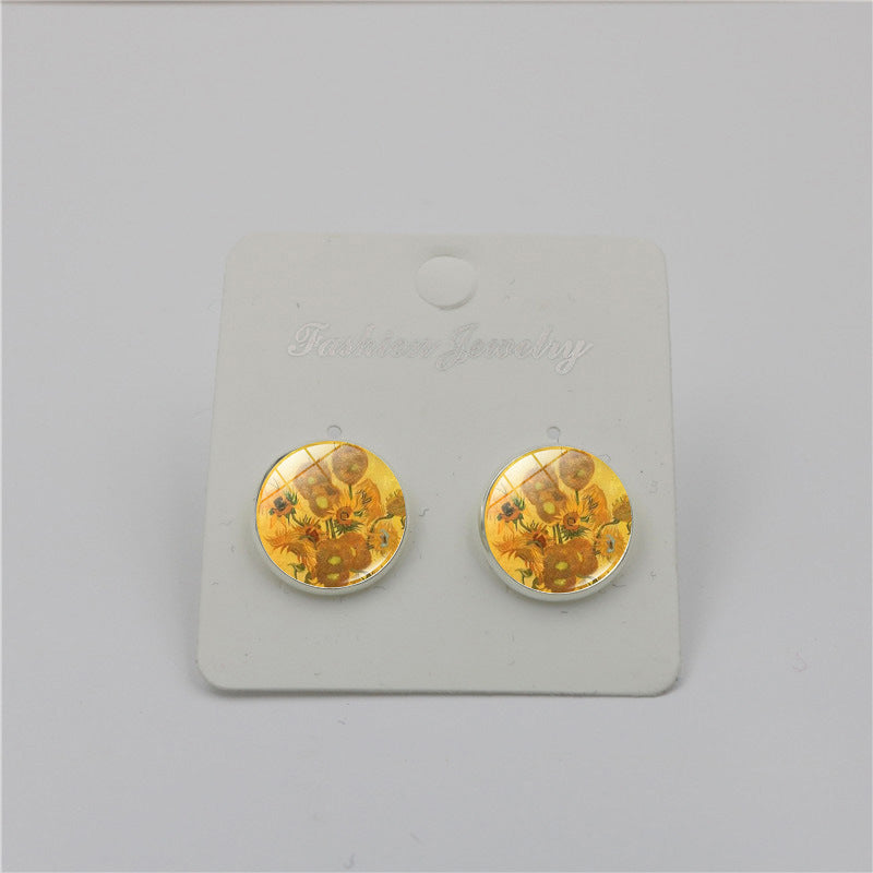 Van Gogh Starry Night Sunflower Time Stone Stud Earrings